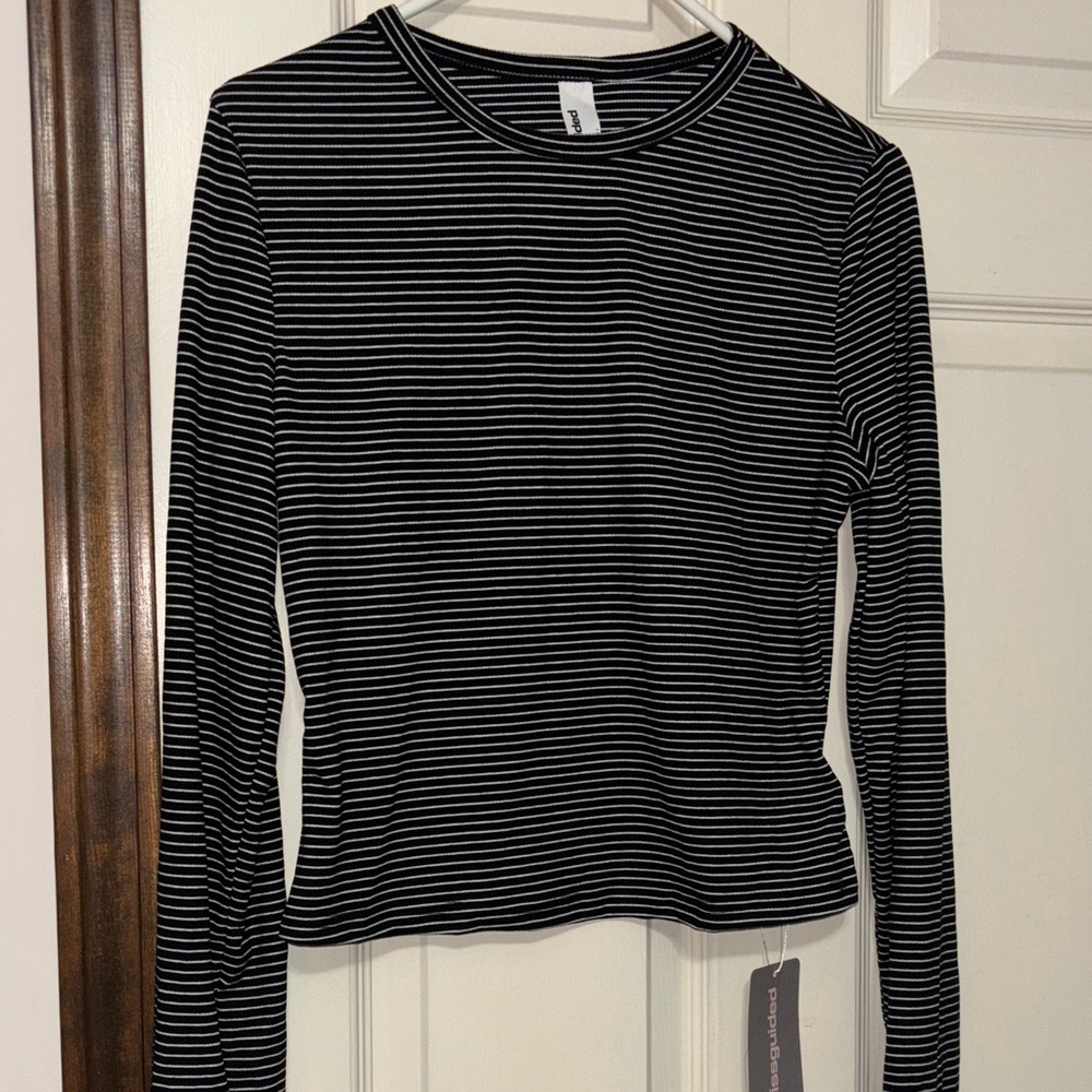 Missguided Black and White Striped Long Sleeve Tee